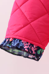 Magenta print ruffle quilted jacket