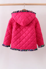 Magenta print ruffle quilted jacket
