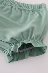 Green floral pumpkin embroidery smocked bloomer set