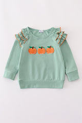 Sage pumpkin french knot ruffle top