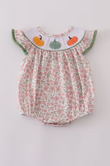 Pink pumpkin smocked floral ruffle bubble