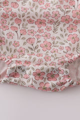 Pink pumpkin smocked floral ruffle bubble