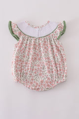 Pink pumpkin smocked floral ruffle bubble