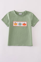 Green pumpkin smocked top