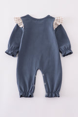Navy hunting embroidery ruffle romper