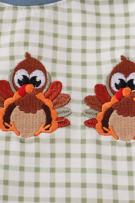 Blue turkey embroidery romper