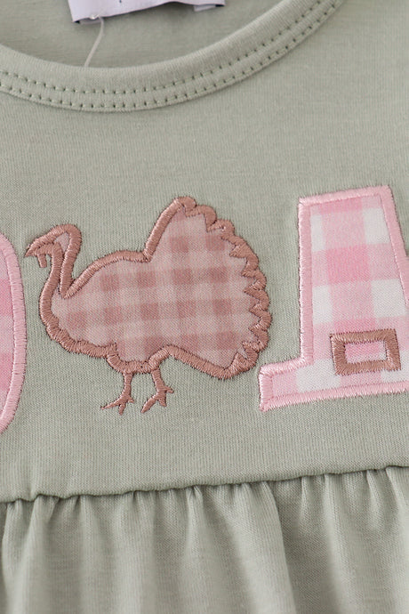 Sage pumpkin turkey applique ruffle bubble