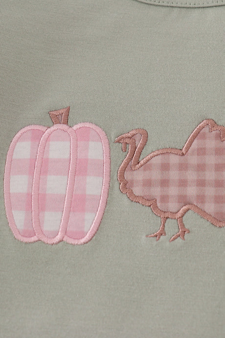Sage pumpkin turkey applique skorts set