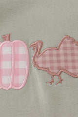 Sage pumpkin turkey applique ruffle dress