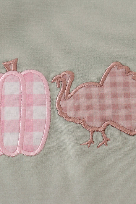 Sage pumpkin turkey applique ruffle dress