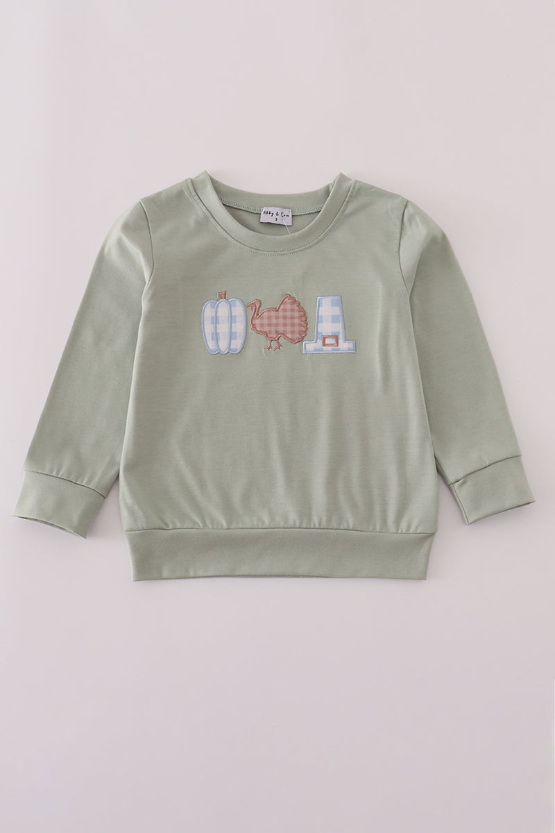 Sage pumpkin turkey applique top