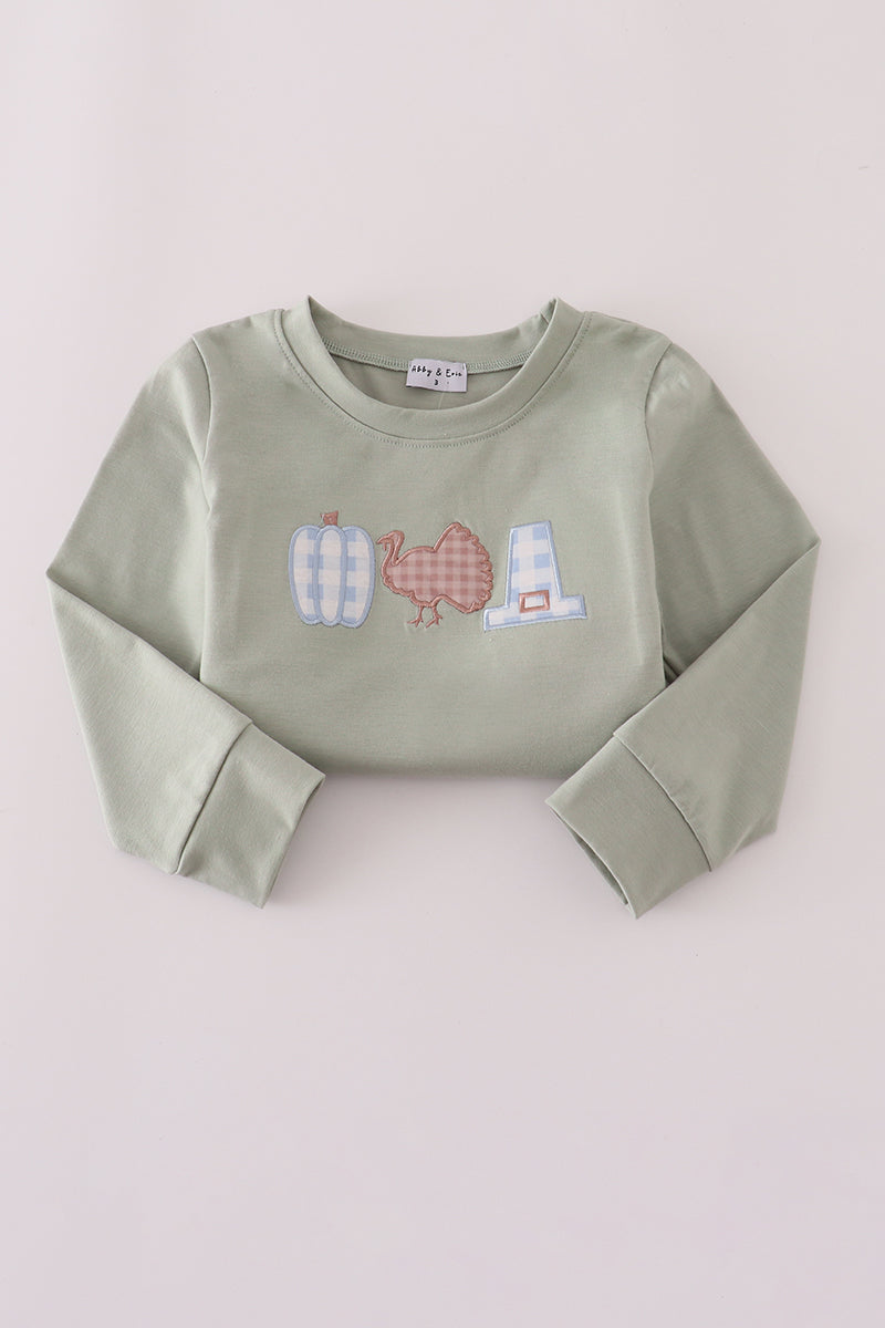 Sage pumpkin turkey applique top