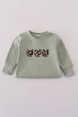Sage camouflage turkey applique romper
