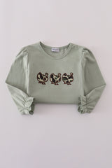 Sage camouflage turkey applique ruffle pants set