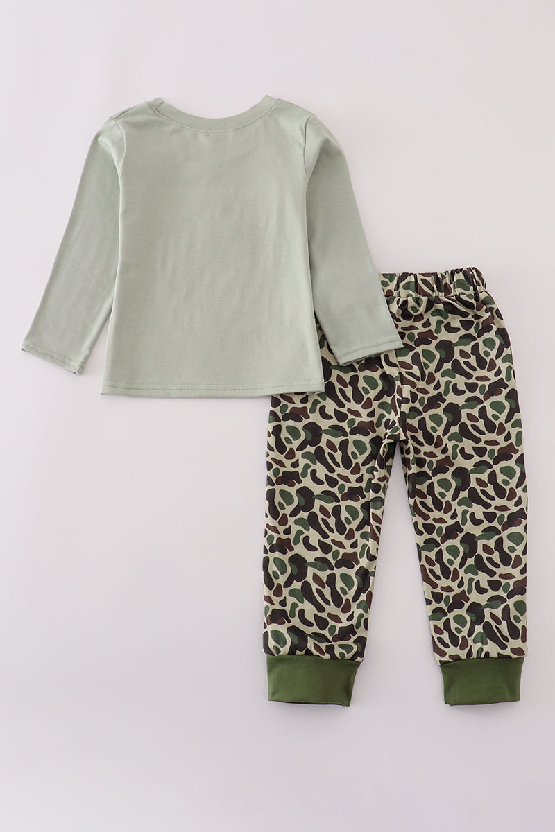 Sage camouflage turkey applique pants set