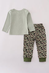 Sage camouflage turkey applique pants set