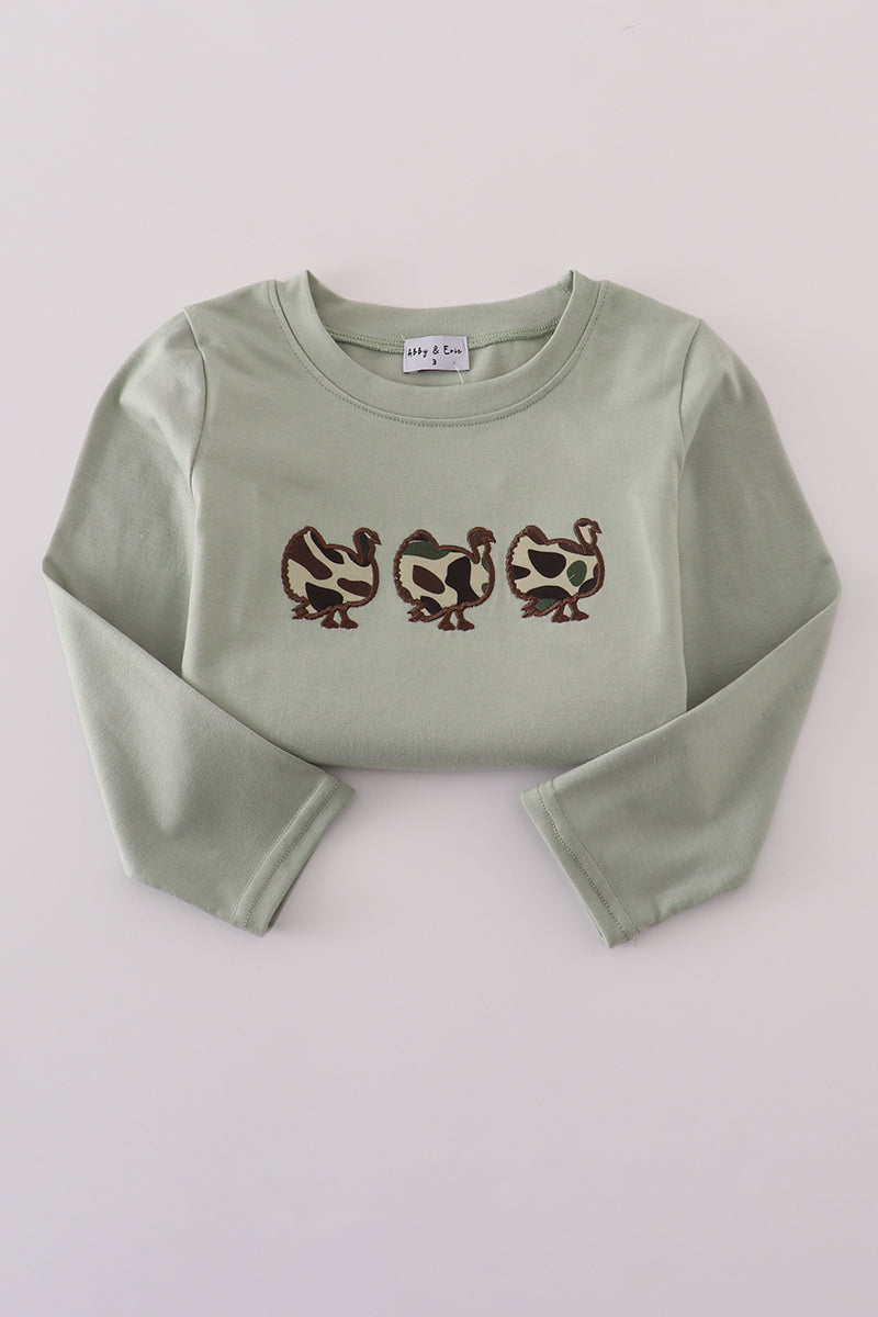 Sage camouflage turkey applique pants set