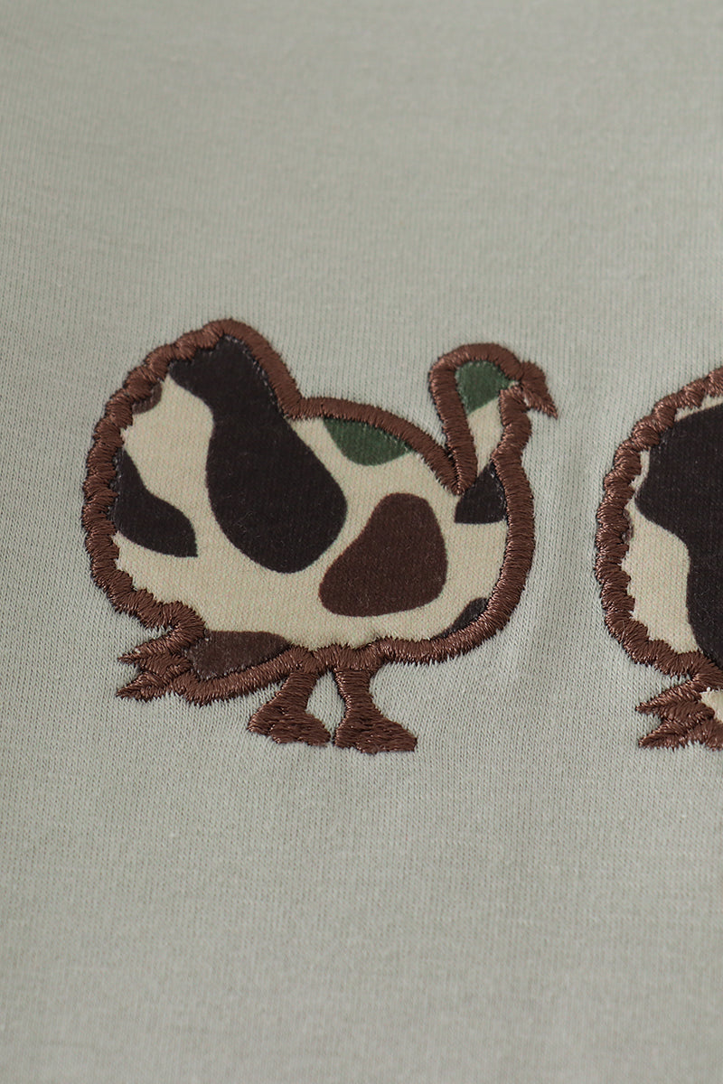 Sage camouflage turkey applique pants set