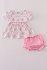 Pink pumpkin embroidery bloomer set