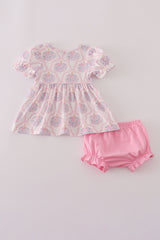 Pink pumpkin embroidery bloomer set