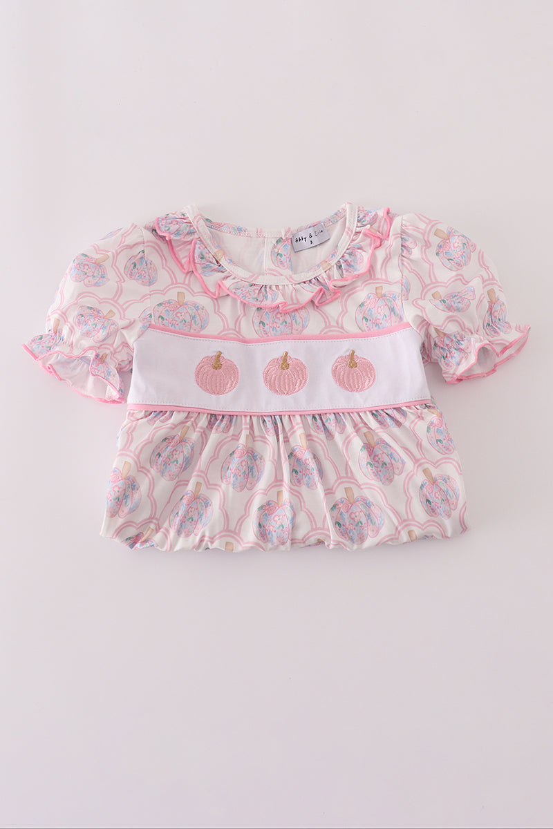 Pink pumpkin embroidery dress