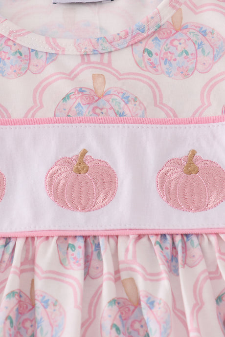 Pink pumpkin embroidery ruffle pants set