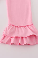 Pink pumpkin embroidery ruffle pants set