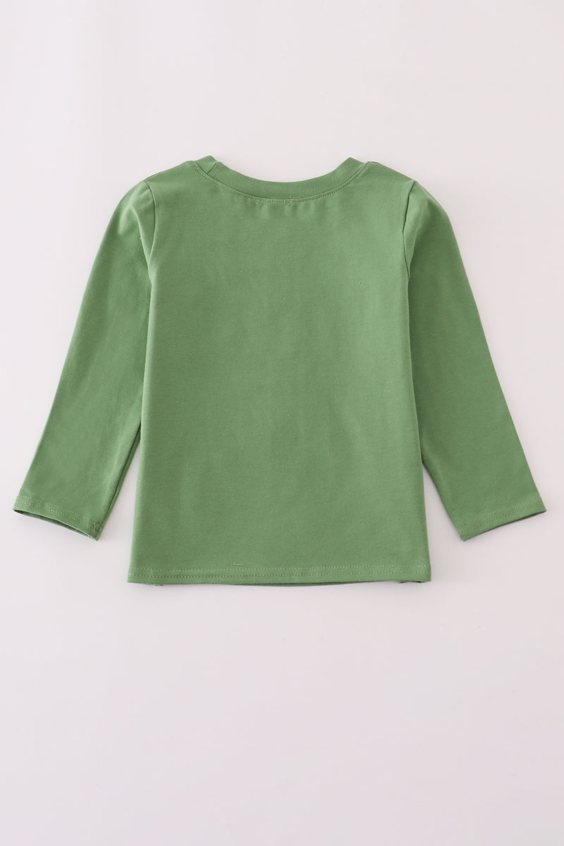 Green fishing embroidery top