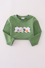 Green fishing embroidery top