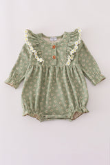 Green corduroy floral lace ruffle bubble