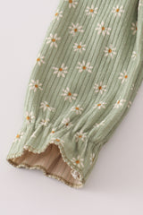Green corduroy floral lace ruffle bubble