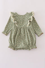 Green corduroy floral lace ruffle bubble