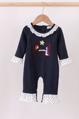 Navy nativity embroidery ruffle romper