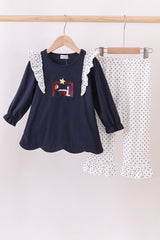 Navy nativity embroidery ruffle pants set