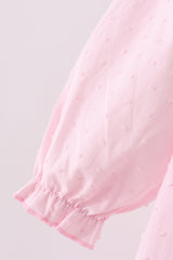 Pink bow embroidery swiss dot dress