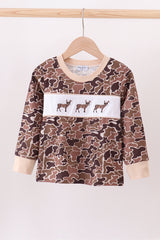Camouflage deer embroidery ruffle top