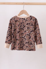 Camouflage deer embroidery ruffle top