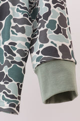 Camouflage fish embroidery ruffle top