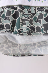 Camouflage fish embroidery ruffle top