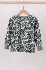 Camouflage fish embroidery ruffle top