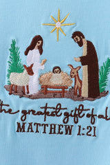 Blue nativity embroidery ruffle romper