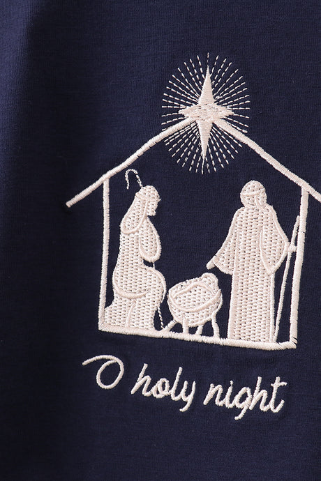 Navy nativity embroidery bubble
