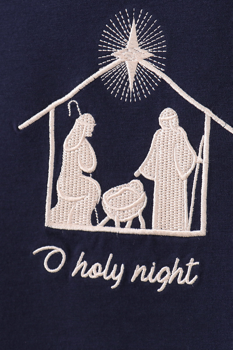 Navy nativity embroidery top