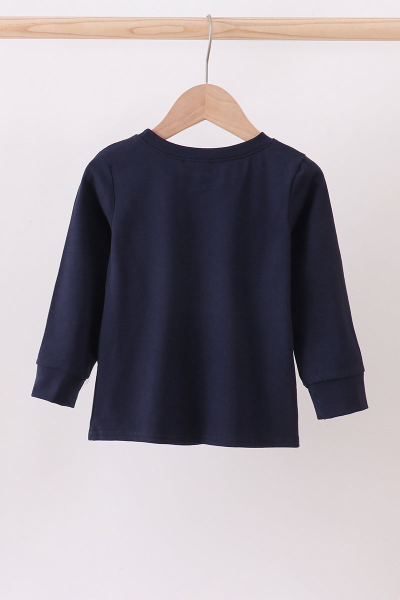 Navy nativity embroidery top