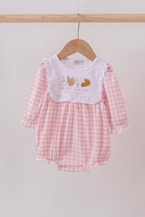 Pink plaid print turkey embroidery girl bubble