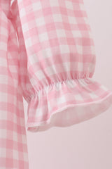 Pink plaid print turkey embroidery girl bubble