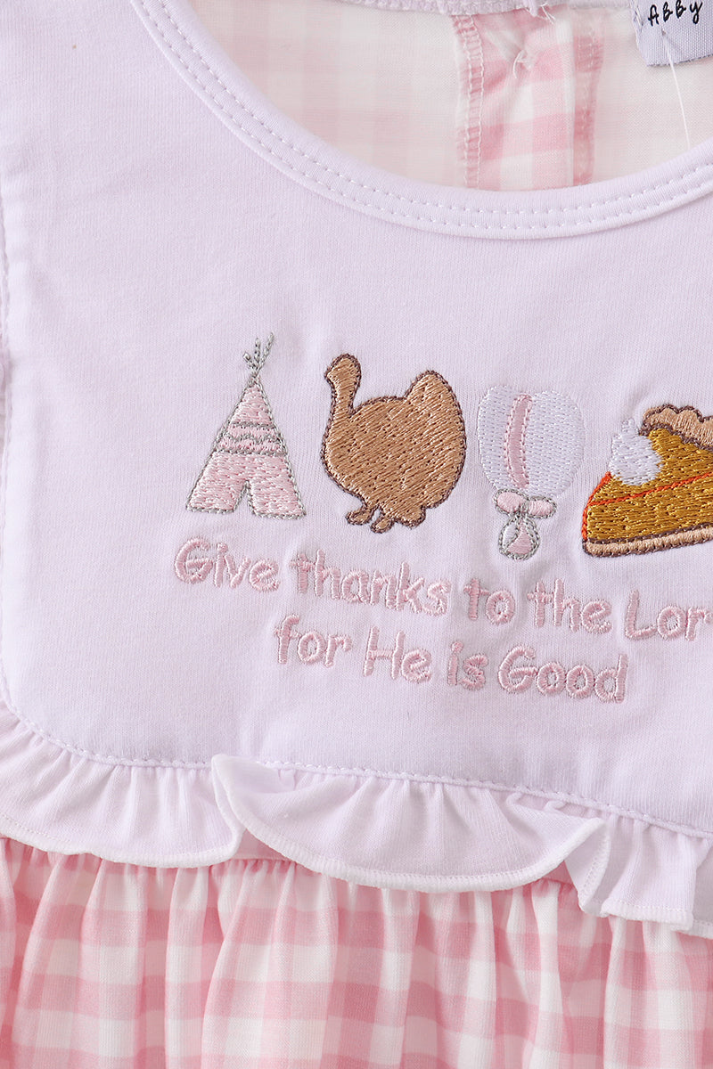 Pink turkey embroidery gingham pants set