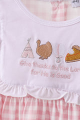 Pink turkey embroidery gingham pants set