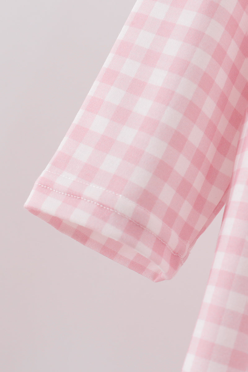 Pink turkey embroidery gingham pants set