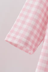 Pink turkey embroidery gingham pants set